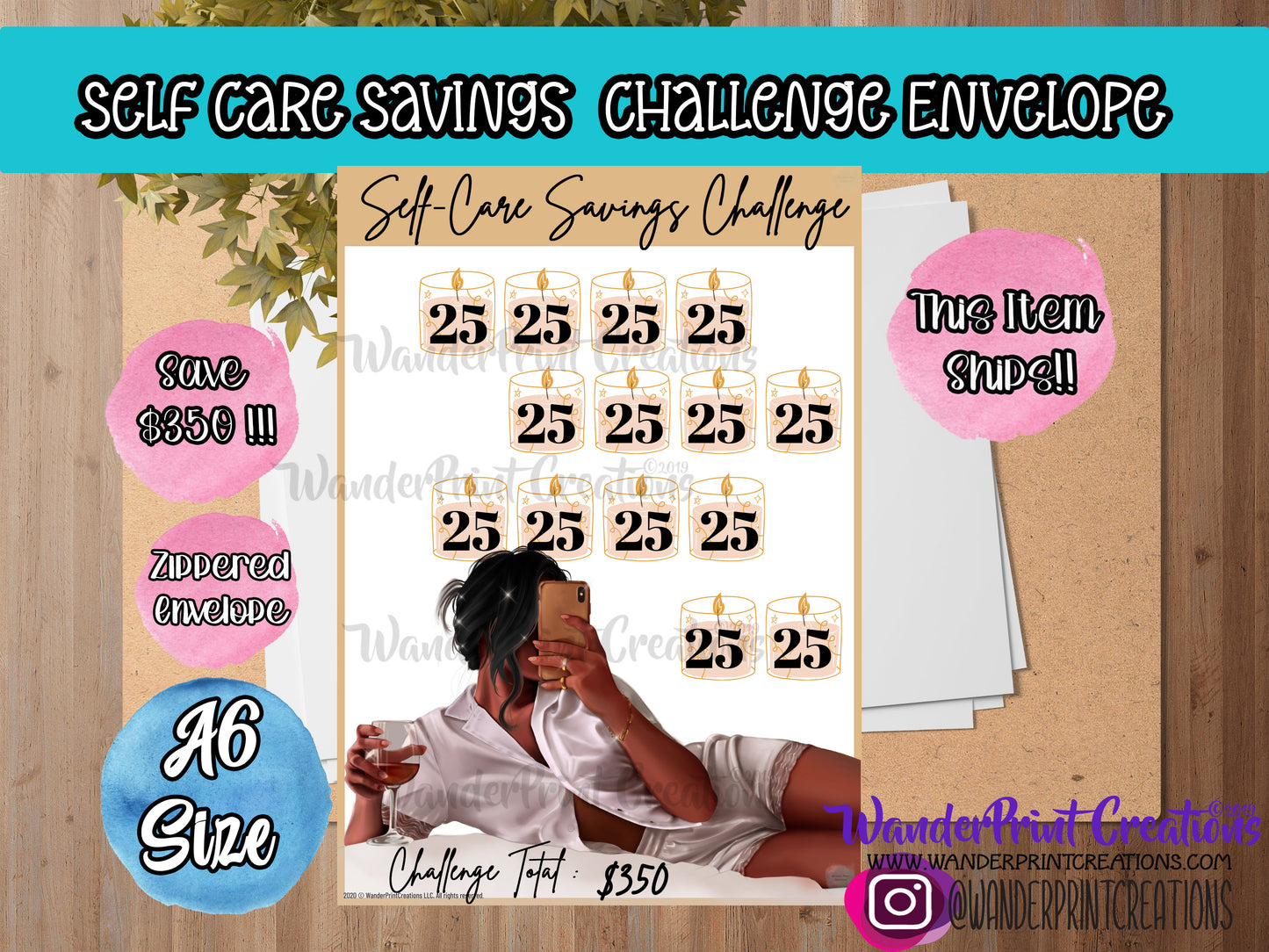 $350 SELF CARE SAVINGS CHALLENGE ENVELOPE