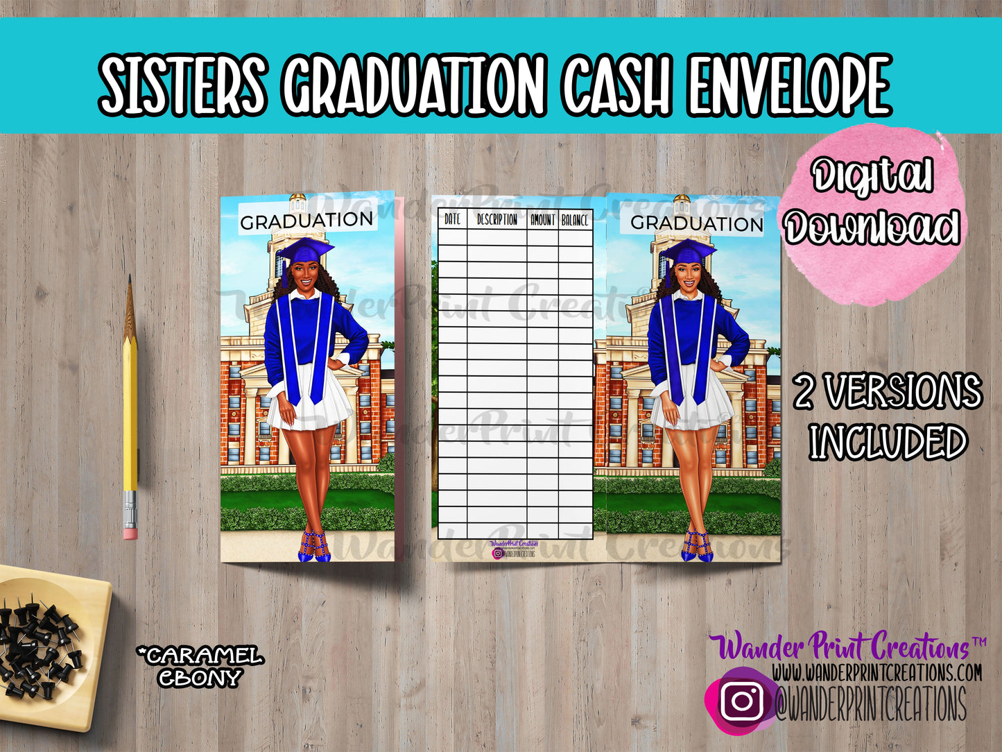 A7 |  SISTERS GRADUATION | PRINTABLE Cash Envelope | Blue and White