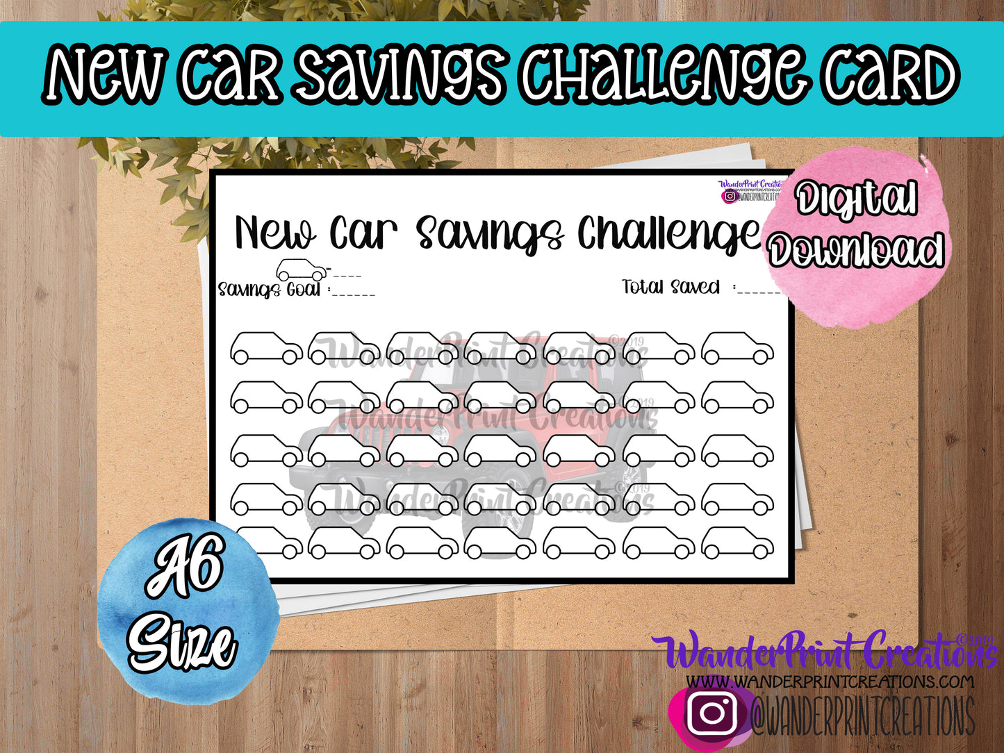 NEW CAR Savings Challenge Card A6 Size : Printable