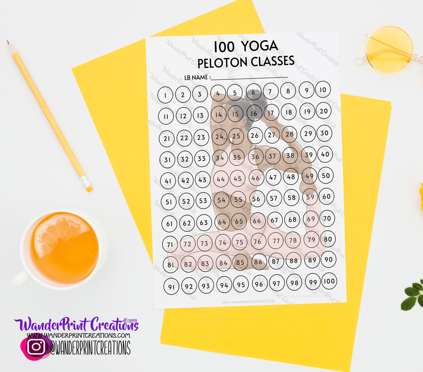 100 Peloton Yoga Class Tracker | Peloton Hundred Workout Tracker  | Hundred Yoga | Century Club | Workout Tracker | Fitness Tracker