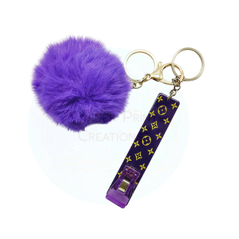 Purple Puff Ball with Boss Babe Card Grabber Keychain